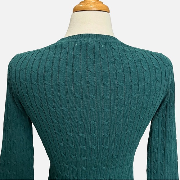 NWT Tommy Hilfiger Cable Knit Sweater Cypress Green 100% Cotton XS-S - Picture 5 of 8